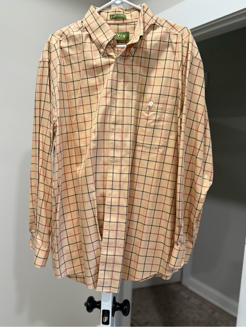 Orvis Men's Pale Yellow Plaid Button-Down Shirt